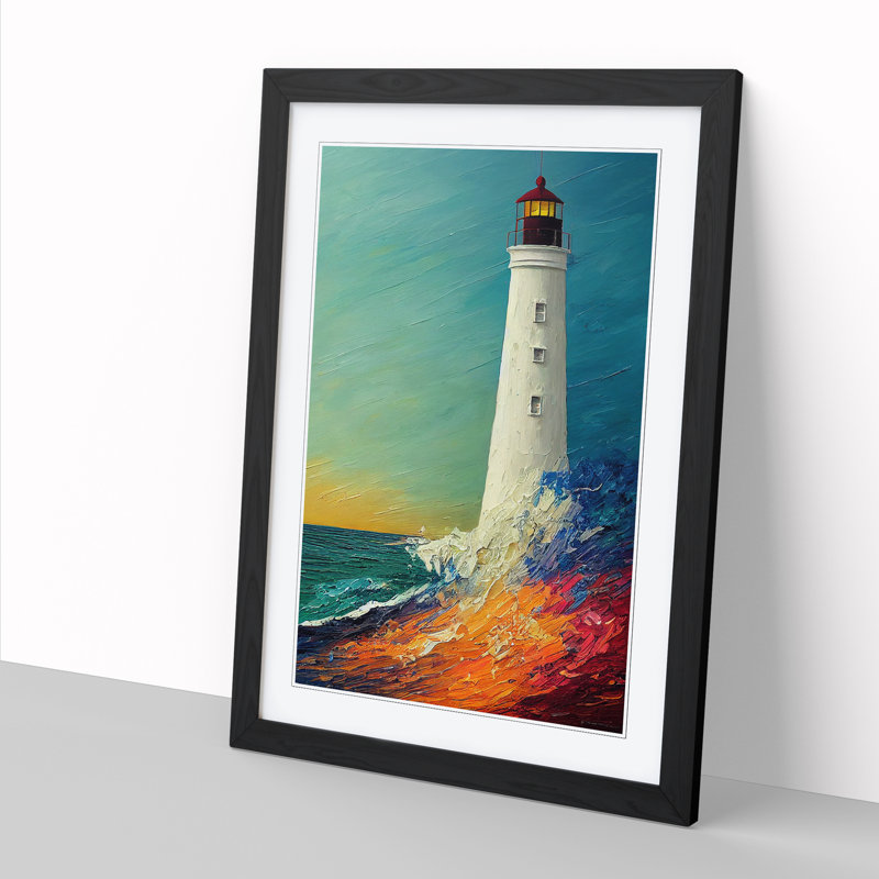 Lighthouse Painted Vol.1 - Picture Frame Print, 64cm H x 46cm W x 2cm D, Oak