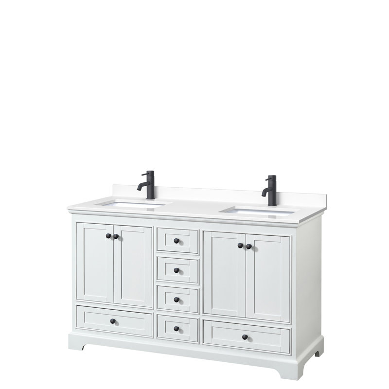Ensemble de meuble-lavabo double 60 po Deborah, Marbre de culture blanc, Gris foncé, Noir mat