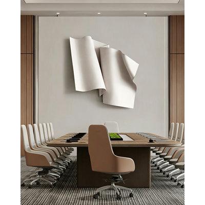 Modern Minimalist Metal Wall Sculpture, Folded Curved Sheet 3D Wall Decor with 3 Optional Colors for Office & Entryway Wall