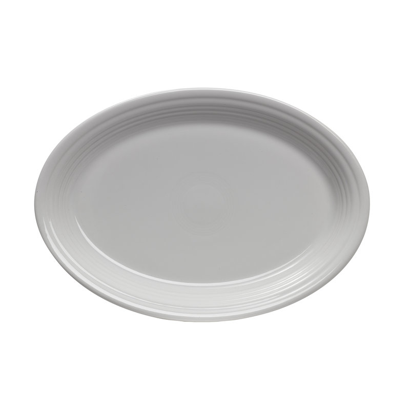 White Ridged Ceramic Oval Platter Dish