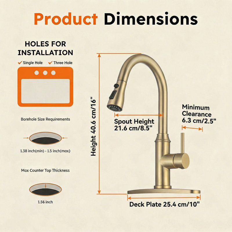 Commercial Single Handle High Arc Kitchen Faucet with Higher Body for Easy Cleaning | 20" Pull-Down Sprayer & 3 Modes | Fits 1-3 Hole for RV/Utility Sink | Brushed Gold