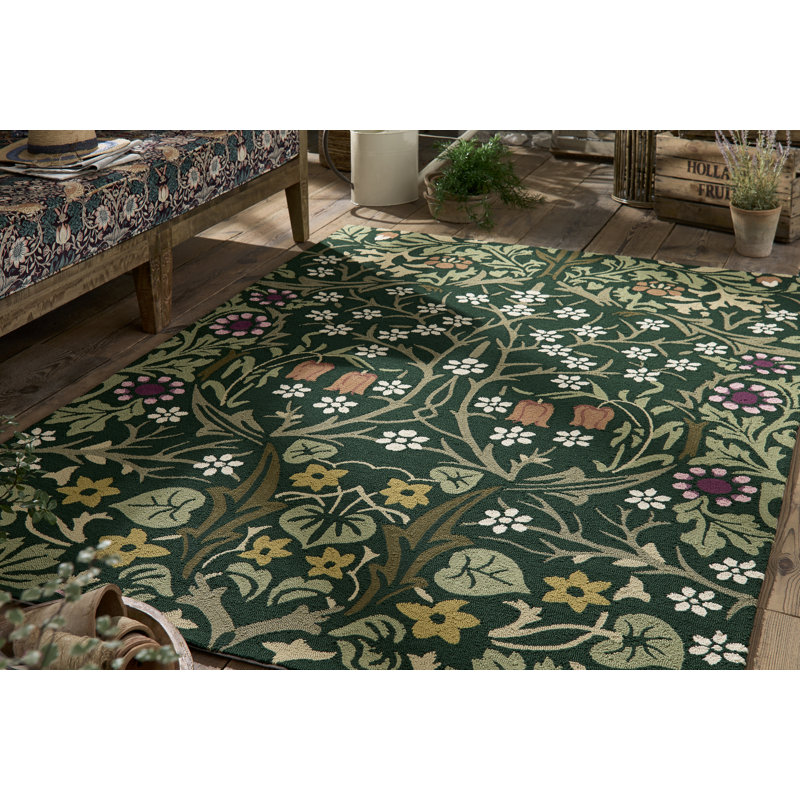 Floral Area Rug in Green, Rectangle 4'7'' x 6'7''