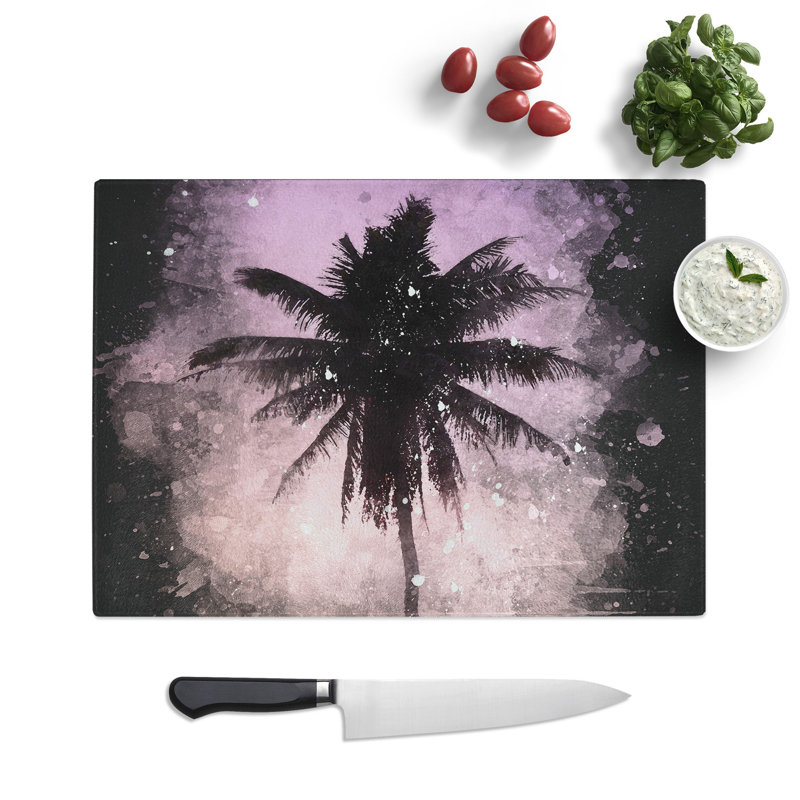Tempered Glass Summer Palm Tree Chopping Board, 20 cm x 28.5 cm