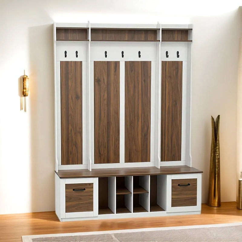 Banc de vestibule 5-en-1 avec portemanteau, Blanc