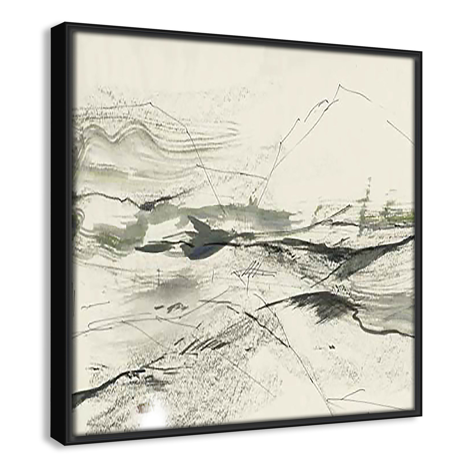Green Sketches, Black Floater Framed, 13.5" H x 13.5" W x 2" D