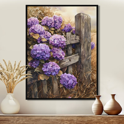«Eady Hydrangeas By The Old Fence - Hydrangea Large, art mural»