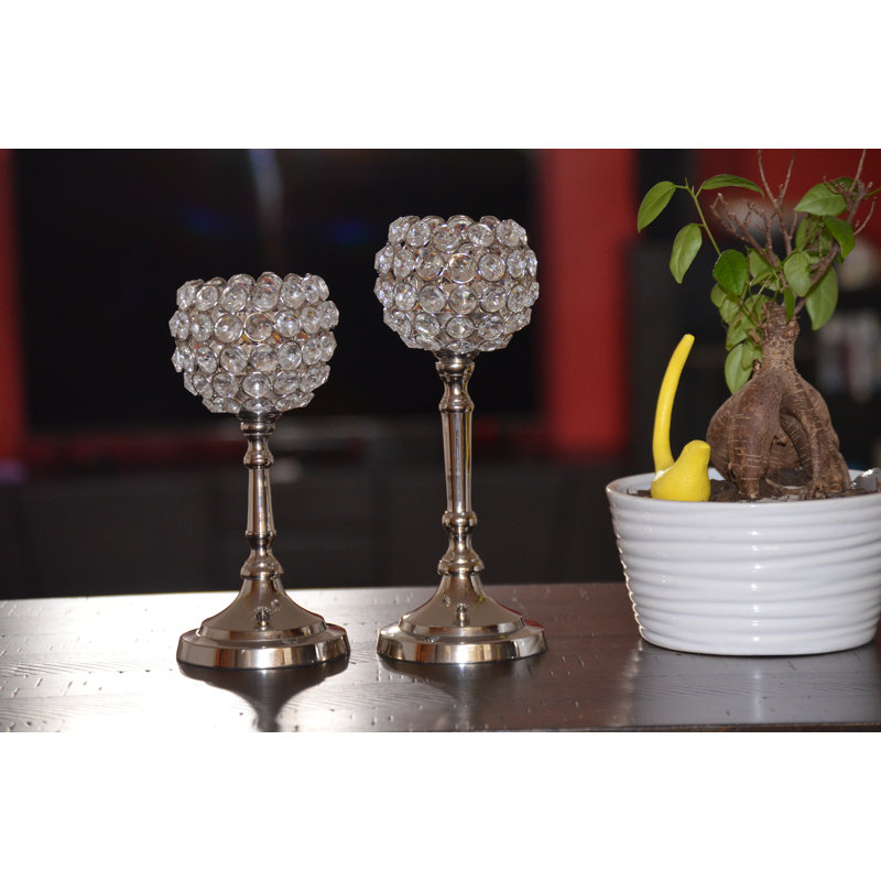 Ensemble de porte-photophore en métal 2 pièces crystal