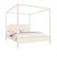 Grand lit plateforme à baldaquin en bois avec tête de lit et pieds de support, blanc crème