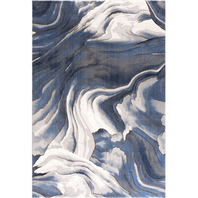 Juno REG120A Blue Grey Sand Wave Pattern Area Rug, Rectangle 6' x 9'