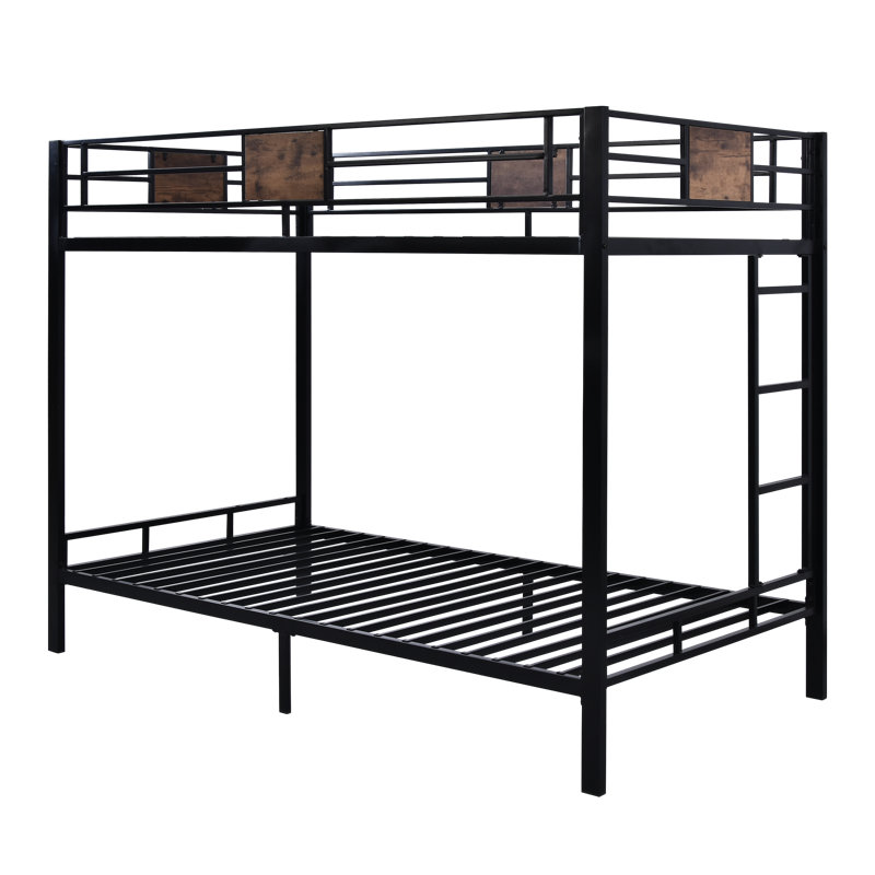 Kauffman Twin Platform Loft Bed / Metal Bunk Bed Frame, Walnut