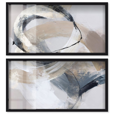 Ensemble d'art abstrait grand format « Gold Accent III Imprimé Shadowbox » par Art Remedy, cadre noir, 44 x 22