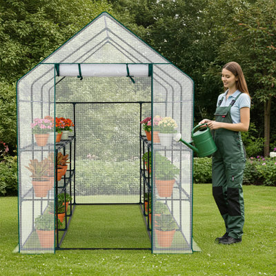 Mini serre avec cadre en métal recouverte de polyéthylène avec 8 tablettes