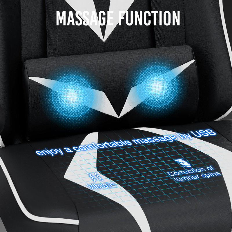 Ergonomic Massage Gaming Chair With Adjustable Armrests, White