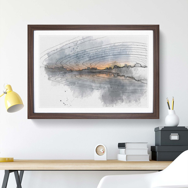 Cambridge Massachusetts Skyline in Abstract - Picture Frame Graphic Art Print, Walnut Framed, 36cm H x 48cm W x 2cm D