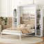Lit escamotable double pleine grandeur avec tablettes et lumières DEL, blanc
