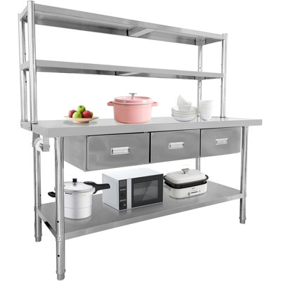 Stainless Steel Table with Shelves & Drawers, 60"/71" Commercial Work Table 1460LBS Capacity