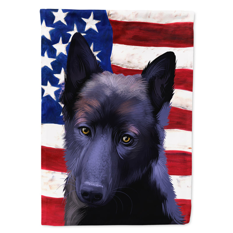 Polyester à 2 côtés 28 x 40 po drapeau maison, Chien d'élan norvégien noir
