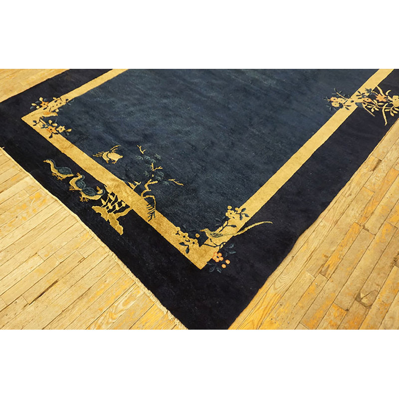 Wool Blue Chinese - Peking 1920s Knotted Hallway Runner Antique Rectangle Rug