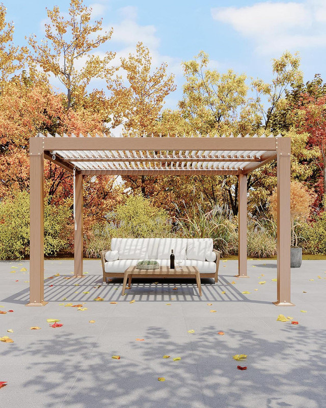 Louvered Pergola with Adjustable Roof, Premium Aluminum Frame & Drainage System for Patio, 88" H x 227.6" W x 119" D