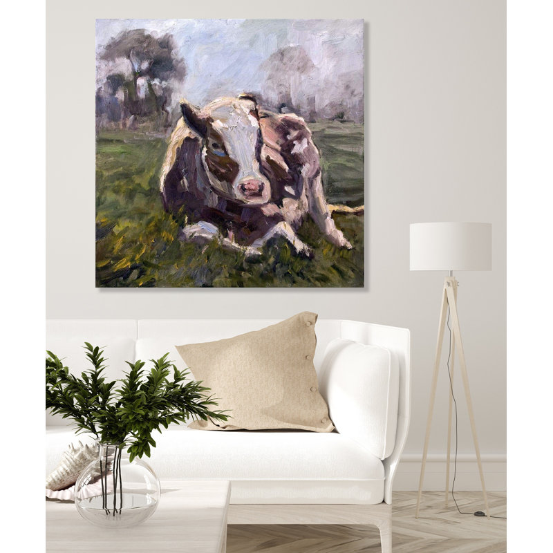 BROWN COW BROWN COW - Unframed Print on Canvas, 36" H x 36" W x 1.5" D, Black Framed Canvas