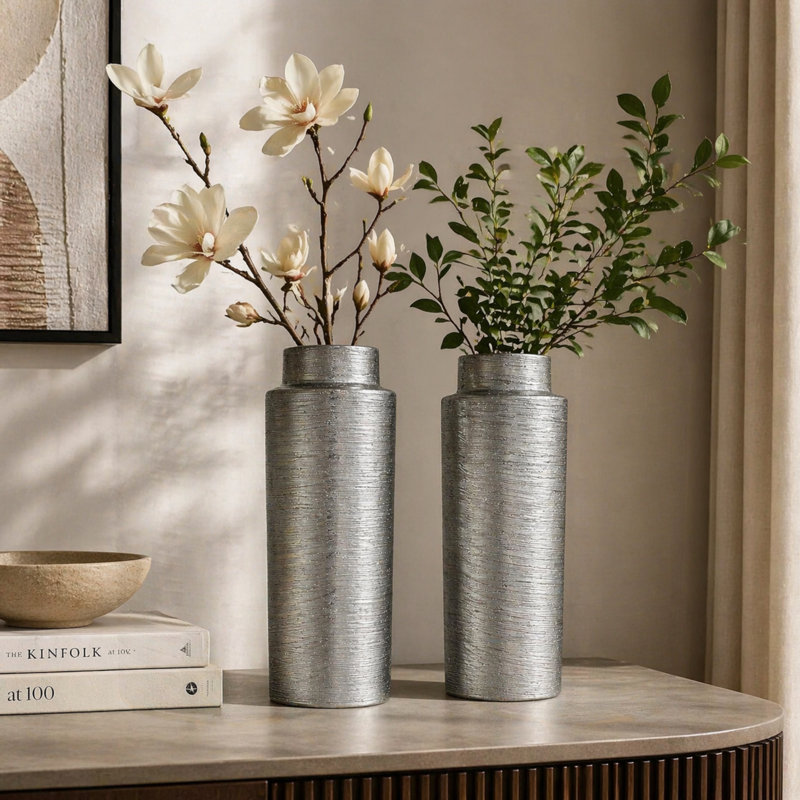 Vase en céramique 12,9 po, Argent argent