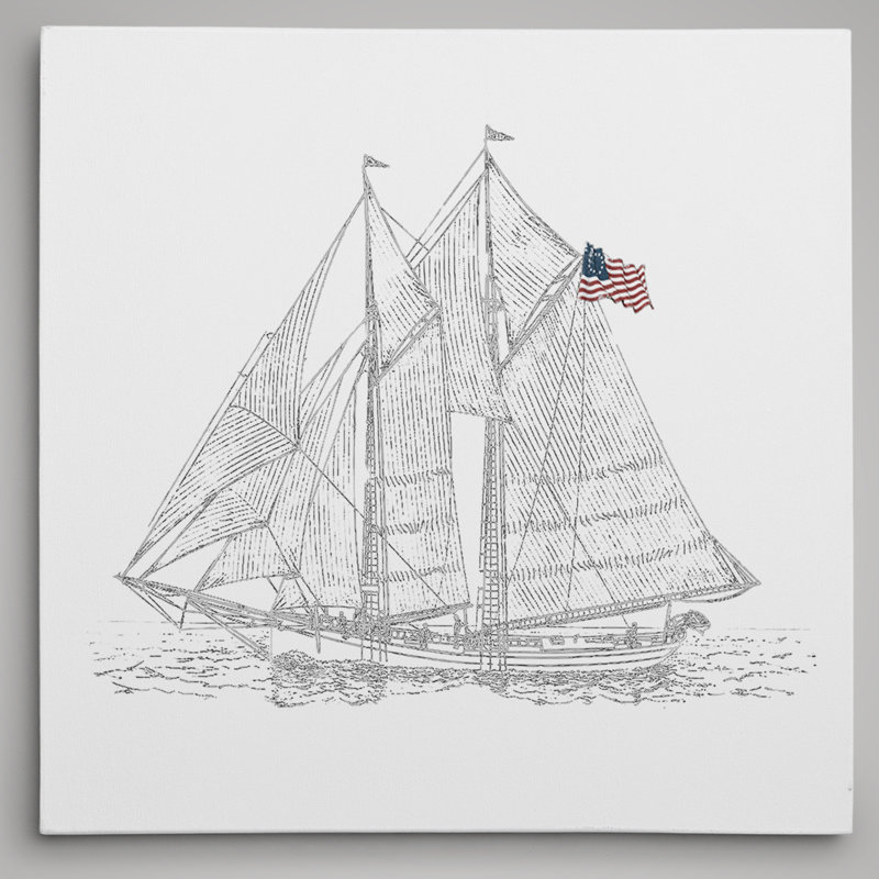 " Sail Boat Sketch ", 40" H x 40" W x 1.5" D, Wrapped Canvas