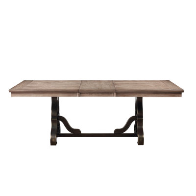 Table de salle à manger au fini érable - plateau en placage de bois épais de 34 mm (chêne), surface extensible avec rallonge de 18 po, base élégante en tréteaux, polyvalente et élégante, 86 po x 42 po x 30 po, poids de 150 lb, extension de 34 mm d'épaisseur
