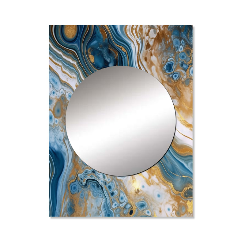 Graner Blue and White Marble Dreams - miroir mural décoratif abstrait, grand miroir bleu, impression d'art en métal