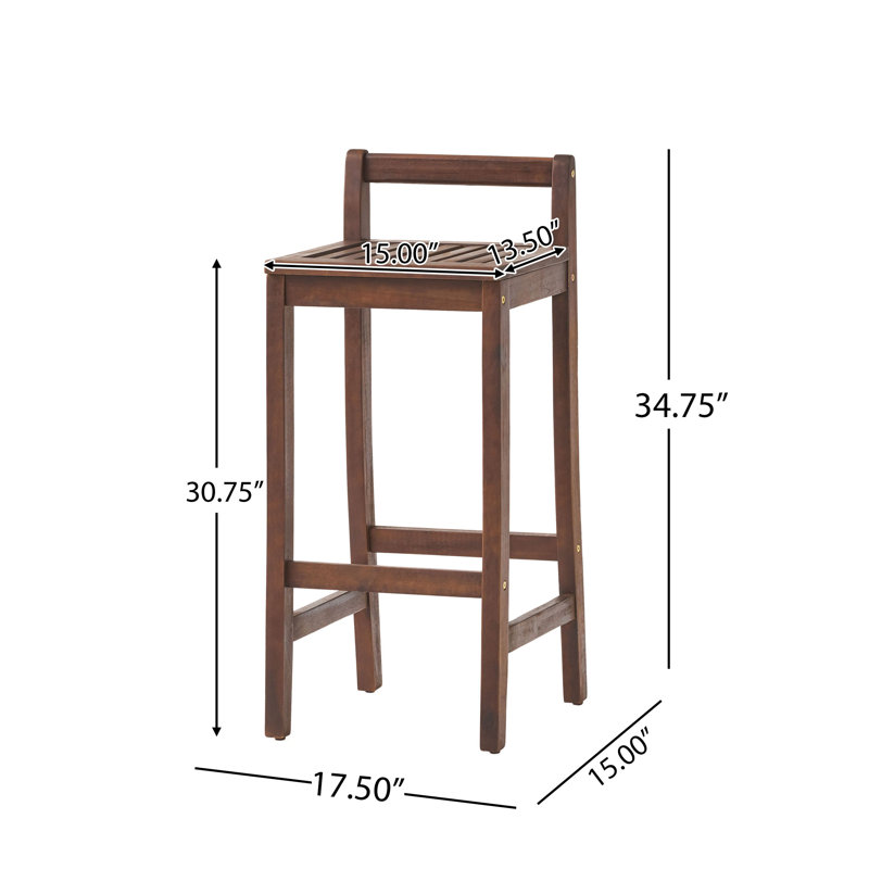  Tabourets de bar d'extérieur en bois d'acacia, chaises hautes de patio rustiques avec dossier et repose-pieds, brun