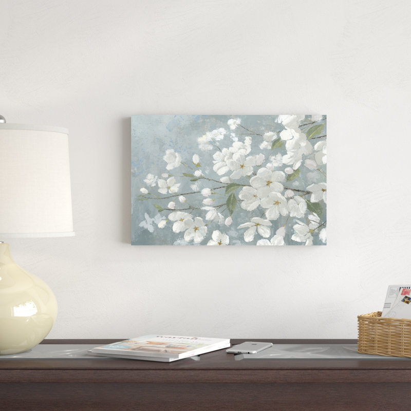 «Spring Beautiful Gray» par James Wiens - Peinture, H 20 po x l 30 po, Non, Cadre photo noyer