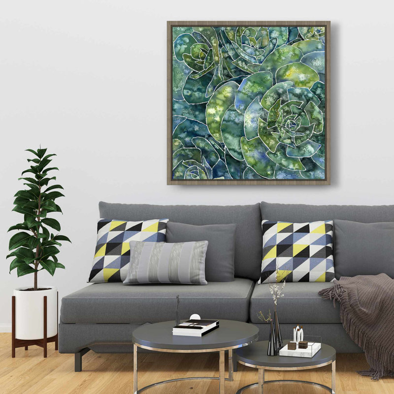 «Abstract Succulents - Green Bathroom», toile encadrée