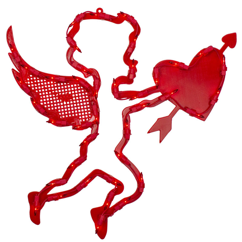 Décoration de silhouette de fenêtre 17 "rouge illuminée Cupidon avec cœur Saint-Valentin