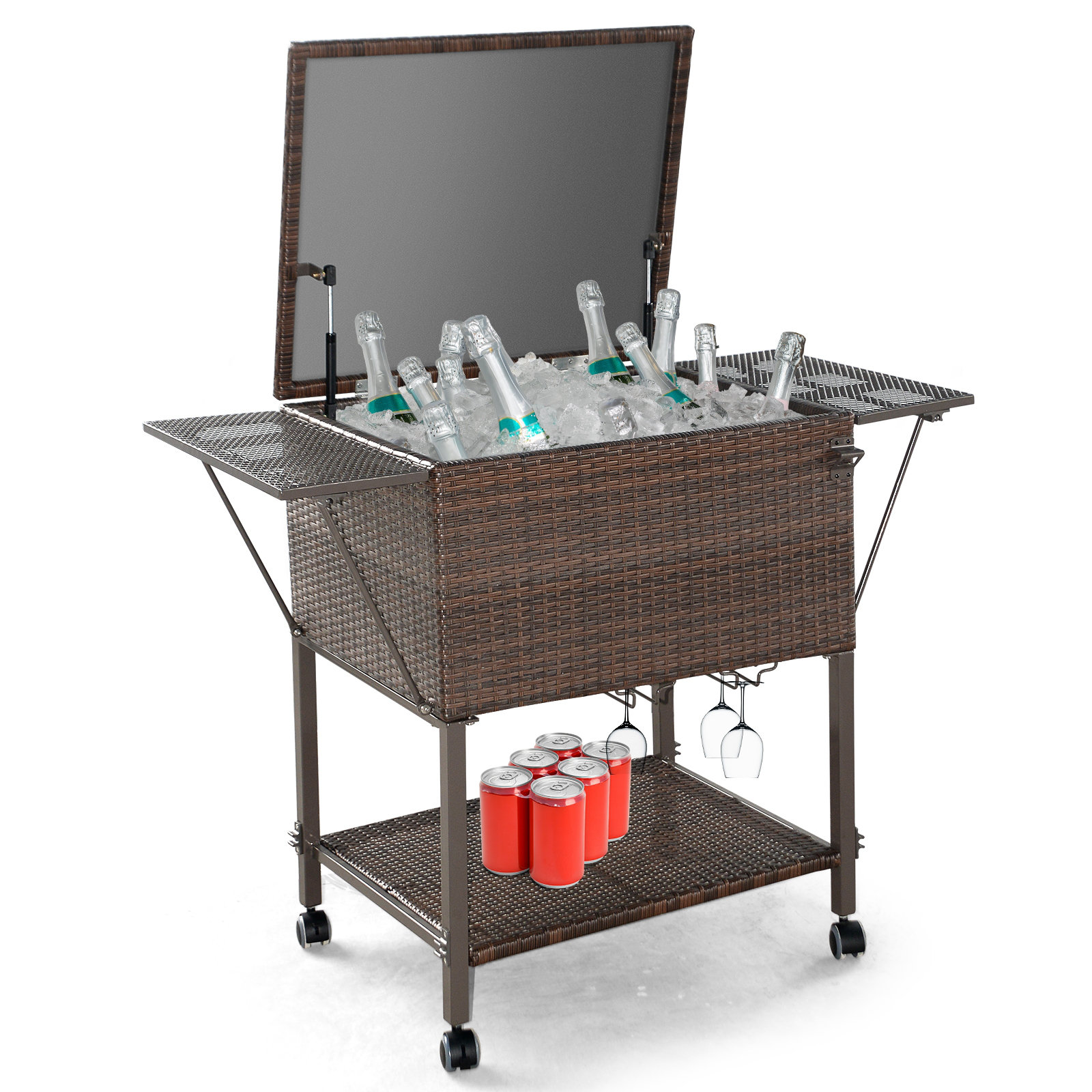 FORCLOVER 108 Quarts Wheeled Serving Station/Cart , Mix Brown