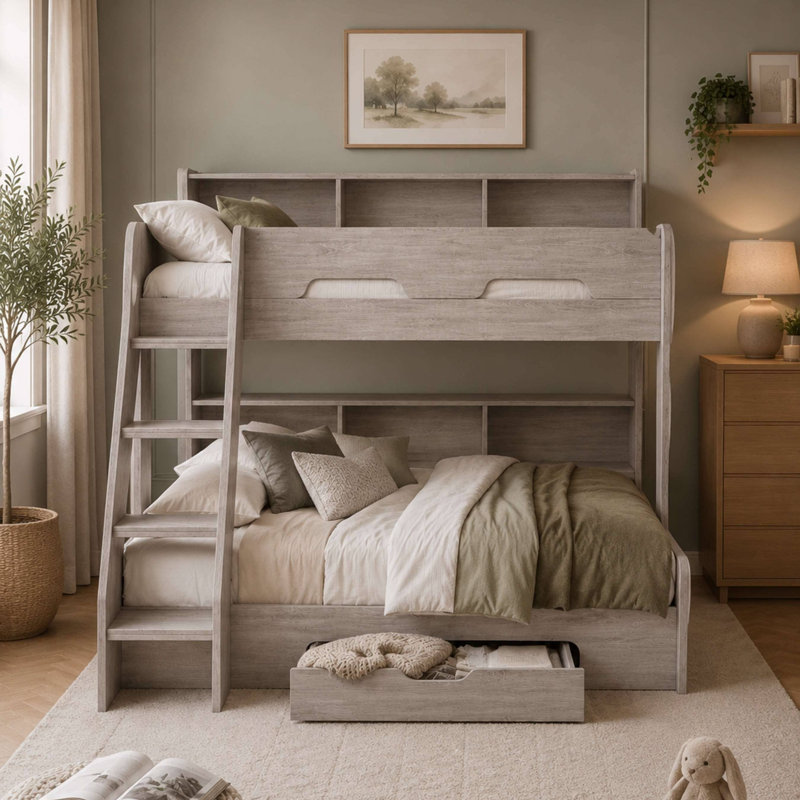 Vedika Triple Sleeper Bunk Bed with Shelves by Mack + Milo, Grey