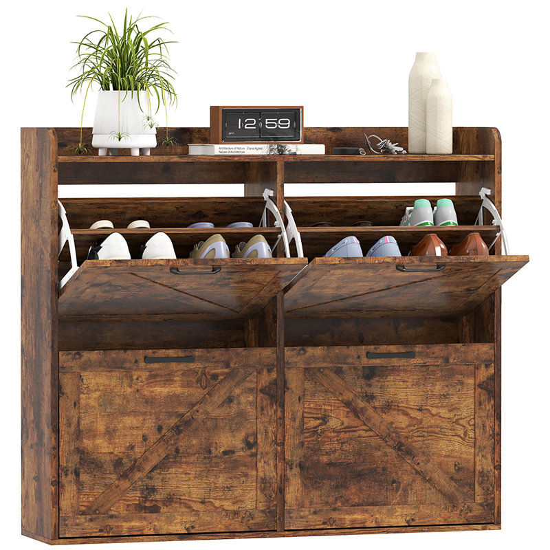 Armoire à chaussures 4 tiroirs, armoire de rangement mince, brun rustique