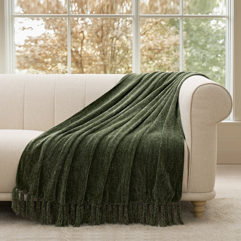 Jeté en chenille douce, L 60 po x l 50 po, Vert olive