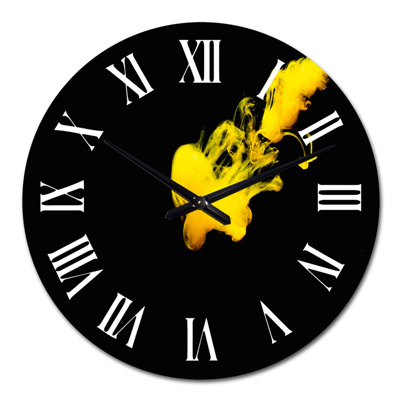 A Cloud of Yellow Paint Released into Clear Water - Modern Wall Clock, Medium