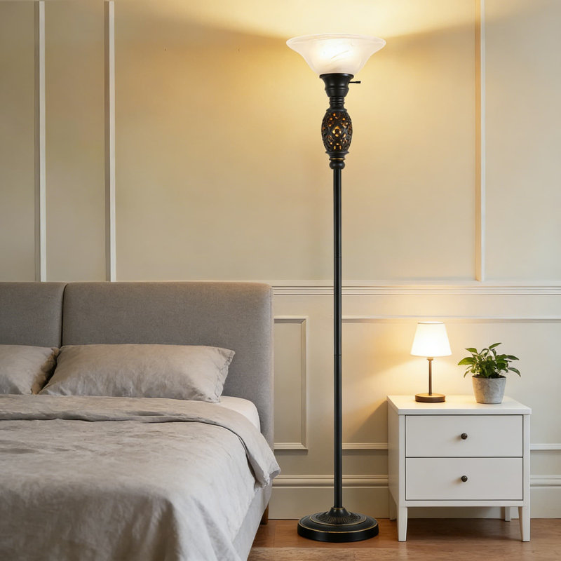 Vintage Floor Lamp With Night Light, 70 Inch Rustic Standing Lamp With Frosted Glass Shade, Victorian Style Tall Lamp For Living Room, Bedroom, Office, Or Study Corner