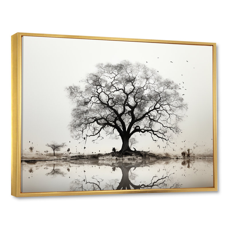 Baobab gris minimalisme IV, H 12 po x l 20 po x P 1 po, Cadre flottant doré