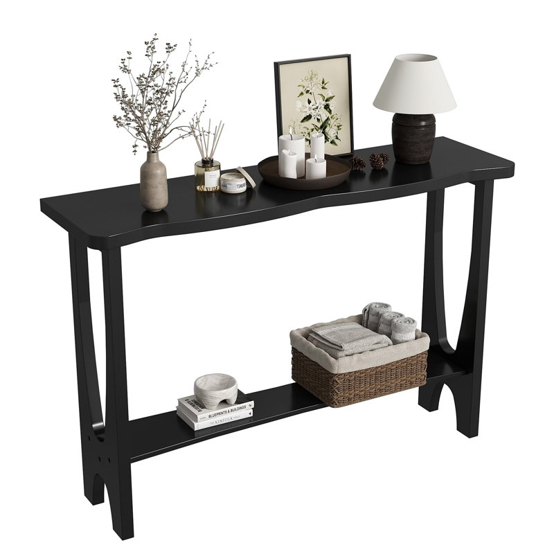 Table d'appoint en bois massif derrière le sofa, Black
