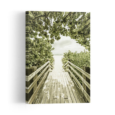 «Tropical Beach Path», rétro, rétro, palmier abstrait, impression d'art mural côtier