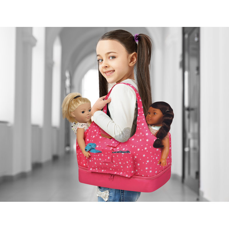 On-The-Go Doll Tote And Storage Bag - Pink Stars