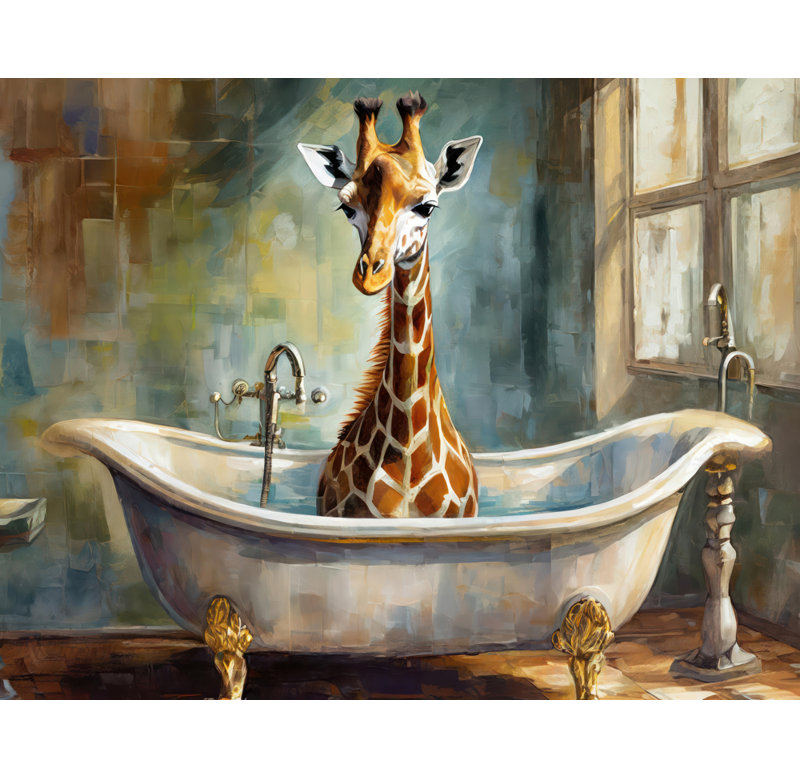 «Giraffe Bathaign» sur toile, H 15 po x l 18 po