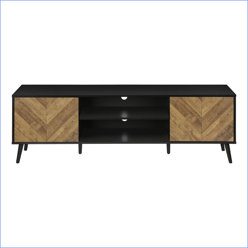 Meuble télé 72 po avec rangement | Stratifié brun et noir | Noir | Taille du téléviseur: 80 à 89 pouces