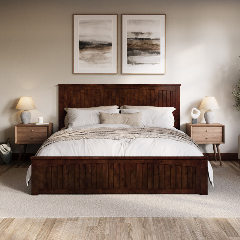 Francoise Solid Wood Low Profile Platform Bed with Matching Footboard, King, Walnut