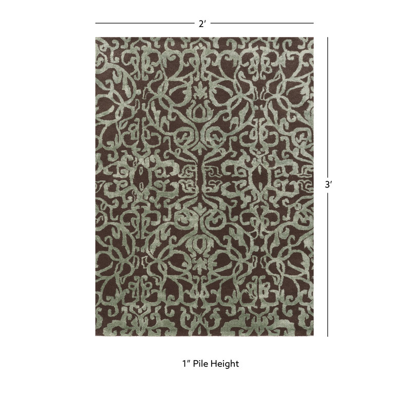 Tapis brun / vert en laine touffeté à la main Abattoirs, Rectangulaire 2 pi x 3 pi