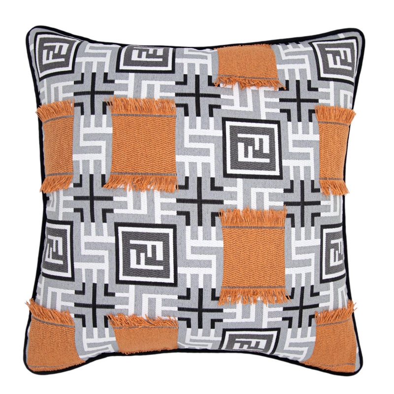 Geometric Pillow Cover, Square, 18"H x 18"W, Orange/Silver Geometric