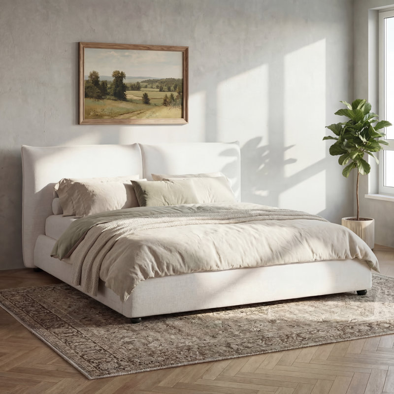 Valoria Upholstered Platform Bed With Pillow-Back Headboard, Queen