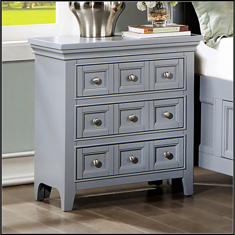 Transitional Style Solid Wood Nightstand with 3 Drawers and Round Knobs, Perfect for Bedroom Storage and Elegance.