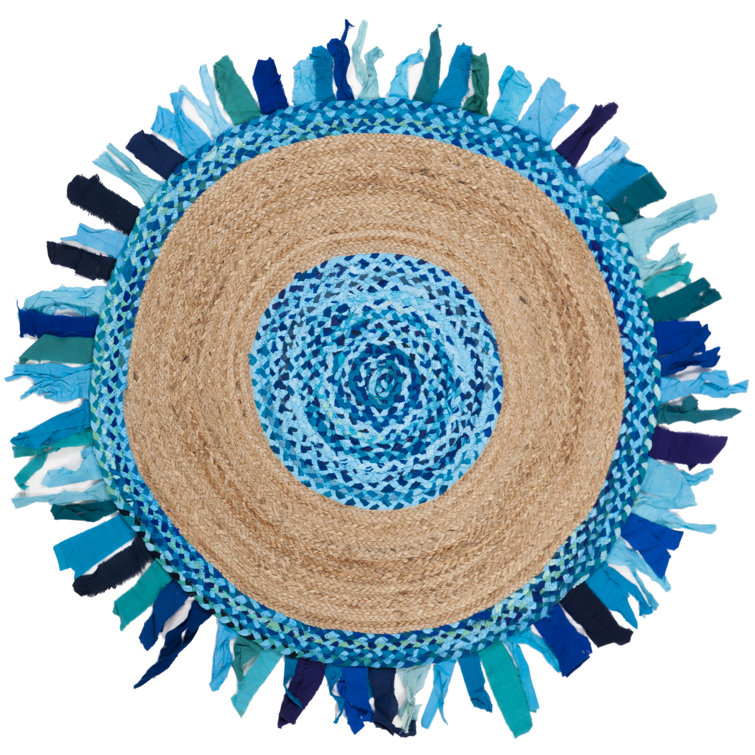 Yousef Hand Woven Cotton/Jute Rug in Turquoise/Natural